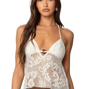 Edikted Womens Sheer Crochet Babydoll Halter Top